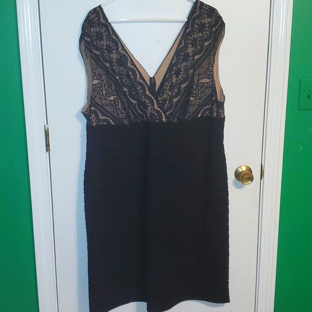 Dressbarn collection women's 24 black and tan lace & layered dress